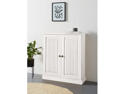 Armário gabinete de madeira no acabamento branco lavado/ Coleção Mille   